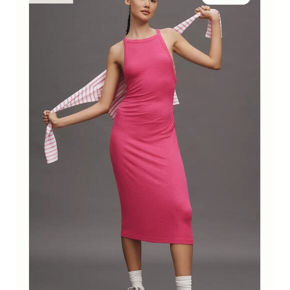 Anthropologie Daily Practice Hot Pink Ribbed Maxi Dress S NWT - Picture 1 of 7